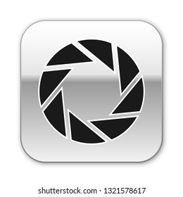 Black Camera shutter icon isolated on white background. Silver square button. Vector Illustration