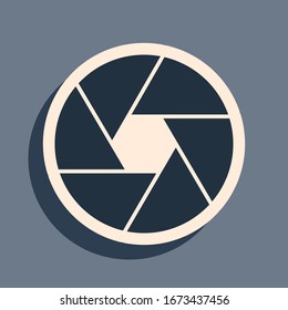 Black Camera shutter icon isolated on grey background. Long shadow style. Vector Illustration