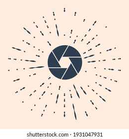 Black Camera shutter icon isolated on beige background. Abstract circle random dots. Vector Illustration