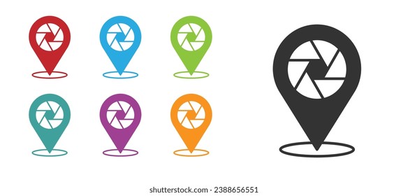 Black Camera shutter icon isolated on white background. Set icons colorful. Vector