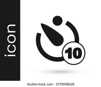 Black Camera timer icon isolated on white background. Photo exposure. Stopwatch timer 10 seconds.  Vector