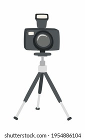 black camera with a tripod