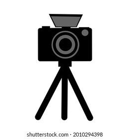 Black camera and tripod icon vector illustration