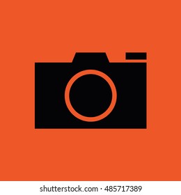 Black camera vector icon. Orange background