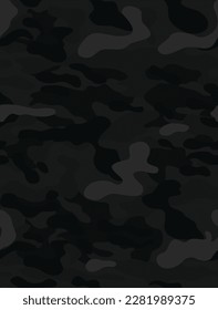 Black camo background, night fabric texture, seamless vector army print. Disguise. svg