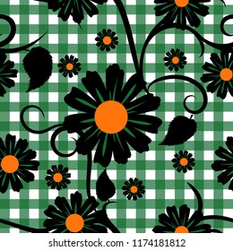 Black Camomile seamless pattern with ornaments