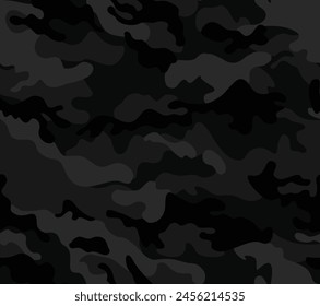 
Fondo de camuflaje negro, patrón elegante oscuro, ilustración sin fisuras de Vector