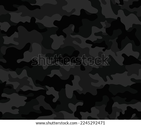 Black camouflage background, night texture, seamless classic print. Disguise.