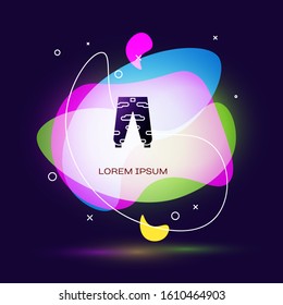 Black Camouflage cargo pants icon isolated on blue background. Abstract banner with liquid shapes. Vector Illustration