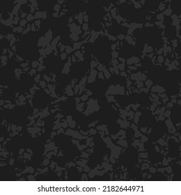 Black camouflage grunge pattern, seamless vector background. Classic clothing style masking dark camo, repeat print. Monochrome texture