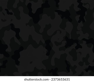 
Black camouflage pattern, seamless fabric texture, night background. Disguise. Street design
