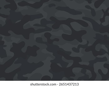 Black camouflage pattern , seamless vector background. Classic clothing style masking dark camo, repeat print. Monochrome texture