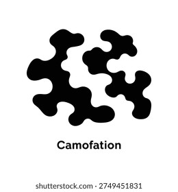 A black camouflage pattern silhouette against a white background, representing concealment and stealth, ideal for military, hunting, or wildlife themes.