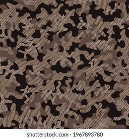 Black Camouflage Seamless Pattern. Khaki Repeated Monochrome Graphic Wallpaper. Dark Seamless Army Vector Print. Olive Repeated Artistic Graphic Wrapping. Camouflage Uniform Dark