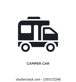 black camper car isolated vector icon. simple element illustration from transportation concept vector icons. camper car editable logo symbol design on white background. can be use for web and mobile