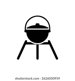 Black Campfire Cooking Pot with Tripod Stand Icon
