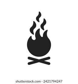 black campfire icon for forest or park camp. make fire in woodpark or park area in order to easy warm up or cook outdoor food. minimal simple linear label for graphic design or web internet element