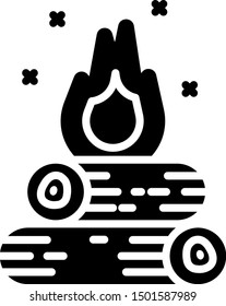 Black Campfire icon isolated on white background. Burning bonfire with wood.  Vector Illustration