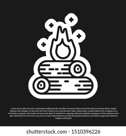 Black Campfire icon isolated on black background. Burning bonfire with wood.  Vector Illustration