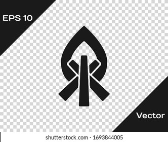 Black Campfire icon isolated on transparent background. Burning bonfire with wood. Vector Illustration