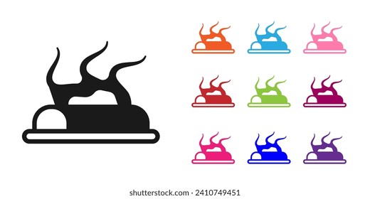 Schwarzes Campfeuer-Symbol einzeln auf weißem Hintergrund. Brennendes Feuer mit Holz. Stellen Sie die Symbole bunt ein. Vektorgrafik
