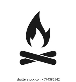 Black campfire icon, on the white background. Vector.