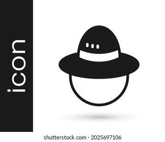 Black Camping hat icon isolated on white background. Beach hat panama. Explorer travelers hat for hunting, hiking, tourism.  Vector