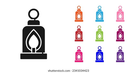 Black Camping lantern icon isolated on white background. Happy Halloween party. Set icons colorful. Vector