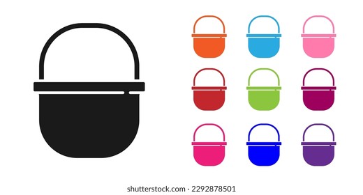 Black Camping pot icon isolated on white background. Boil or stew food symbol. Set icons colorful. Vector