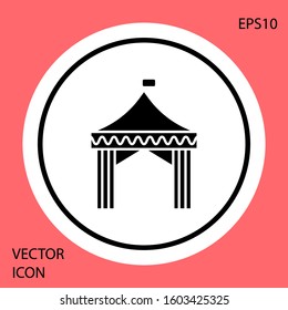 Black Camping tent icon isolated on red background. Carnival camping tent. Amusement park. White circle button. Vector Illustration