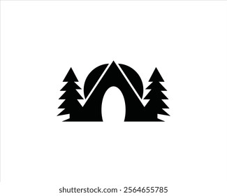 black camping tent logo design vector illustration