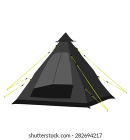 Black camping tent vector illustration. Tipi tent. Camping equipment
