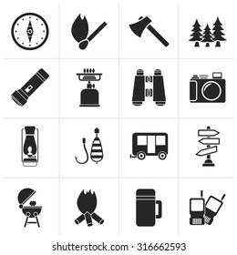 Black Camping, travel and Tourism icons - vector icon set