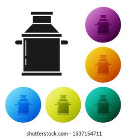 Black Can container for milk icon isolated on white background. Set icons colorful circle buttons. Vector Illustration