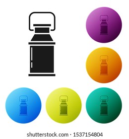 Black Can container for milk icon isolated on white background. Set icons colorful circle buttons. Vector Illustration