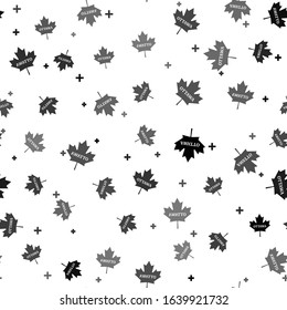 Black Canadian maple leaf with city name Ottawa icon isolated seamless pattern on white background.  Vector Illustration