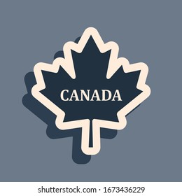 Black Canadian maple leaf with city name Canada icon isolated on grey background. Long shadow style. Vector Illustration