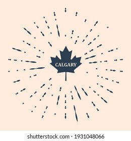 Black Canadian maple leaf with city name Calgary icon isolated on beige background. Abstract circle random dots. Vector Illustration