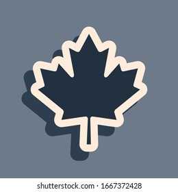 Black Canadian maple leaf icon isolated on grey background. Canada symbol maple leaf. Long shadow style. Vector Illustration