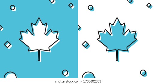 Black Canadian maple leaf icon isolated on blue and white background. Canada symbol maple leaf. Random dynamic shapes. Vector Illustration