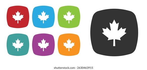 Ícone de folha de bordo preto canadense isolado no fundo branco. Folha de bordo símbolo do Canadá. Defina os ícones com cores. Vetor