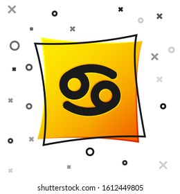 Black Cancer zodiac sign icon isolated on white background. Astrological horoscope collection. Yellow square button. Vector Illustration
