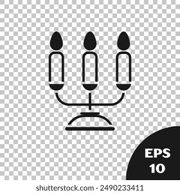 Black Candelabrum with three candlesticks icon isolated on transparent background.  Vector Illustration