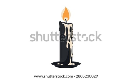 Black candle with dripping wax for gothic atmosphere