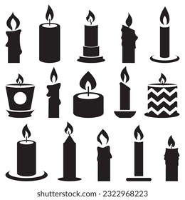 Black candle icon collection. Set of candle icons