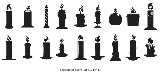 Black candle icon collection. Set of candle icons