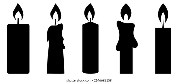 Schwarze Kerzen Symbol-Set. Vektorgrafik einzeln auf weißem Hintergrund