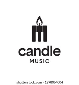 black candle music Piano Key Music with Candle Fire Logo Design Inspiration