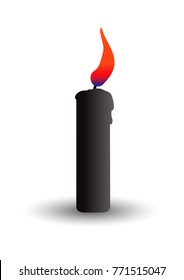 Black candle on white background. Vector design.