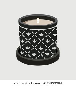 Pegatina de velas negras. Elementos gráficos para el sitio web, luz sin electricidad, religión, fecha romántica. Cosas de sorpresa para los seres queridos, aromaterapia, insignia. Dibujo vectorial plano de dibujos animados